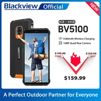 blackview global version bv5100 4gb64gb mobile phone ip68 waterproof rugged phone 5580mah 5 7 android 10 nfc 16mp smartphone
