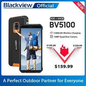 blackview global version bv5100 4gb64gb mobile phone ip68 waterproof rugged phone 5580mah 5 7 android 10 nfc 16mp smartphone free global shipping