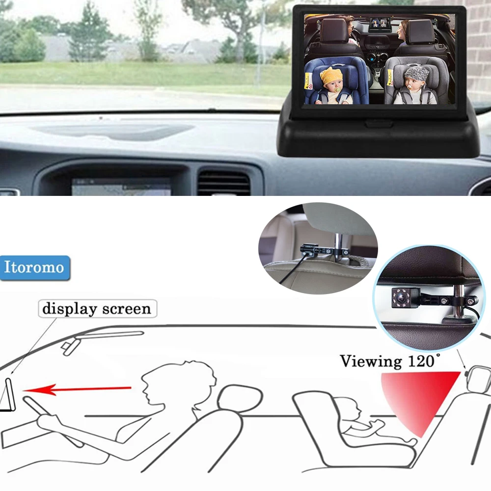 

Infant Rear Display View Camera 360 Adjustable Baby Car Mirror Facing Infant Infrared Night Vision Monitor Display
