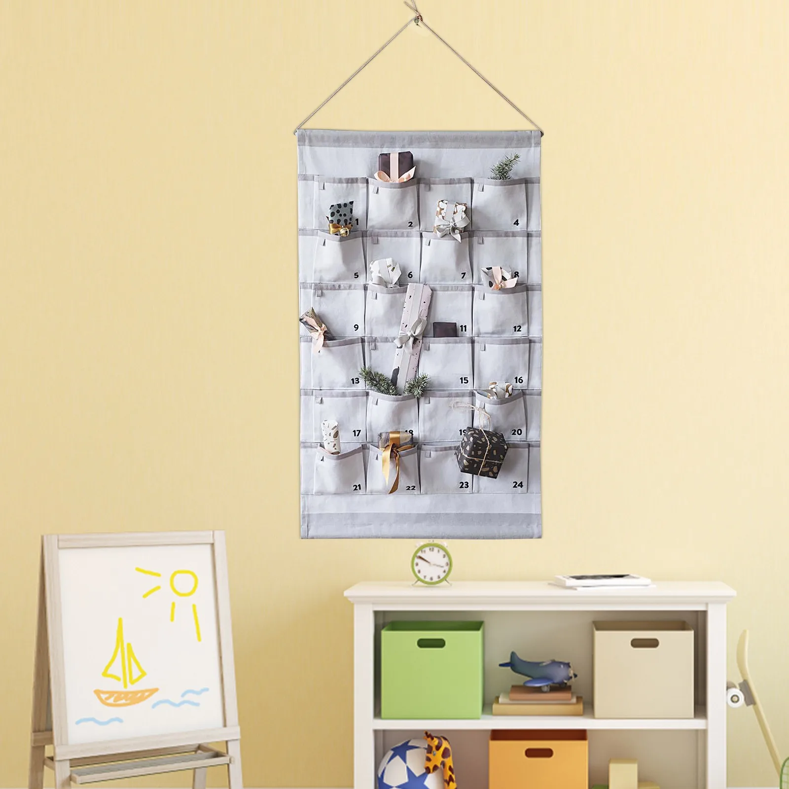 

Новинка 2022, тканевый Рождественский календарь с 24 карманами для подвешивания, украшения для вечеринки, сумки на шнурке, контейнер для игруш...