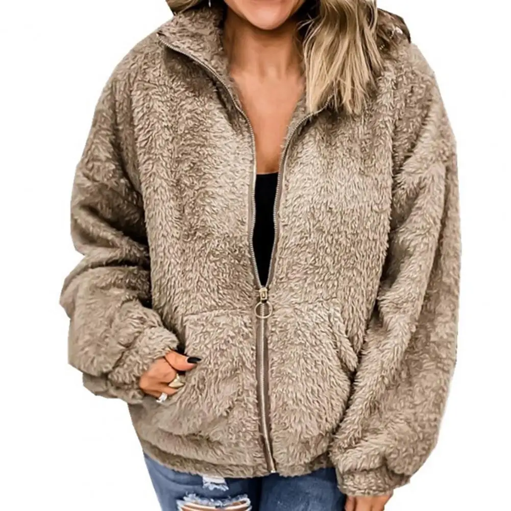 

Повседневное женское пальто, однотонный двухсторонний кардиган с воротником-стойкой и карманами, женская зимняя куртка, модная повседневн...