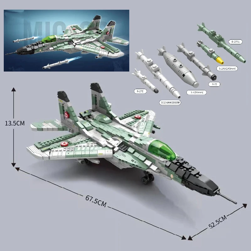 

MOC 1387PCS Military High-Tech Air Fighter Aviation Aircraft MIG-29 Fighter Model Building Blocks Bricks kids DIY Toys gifts