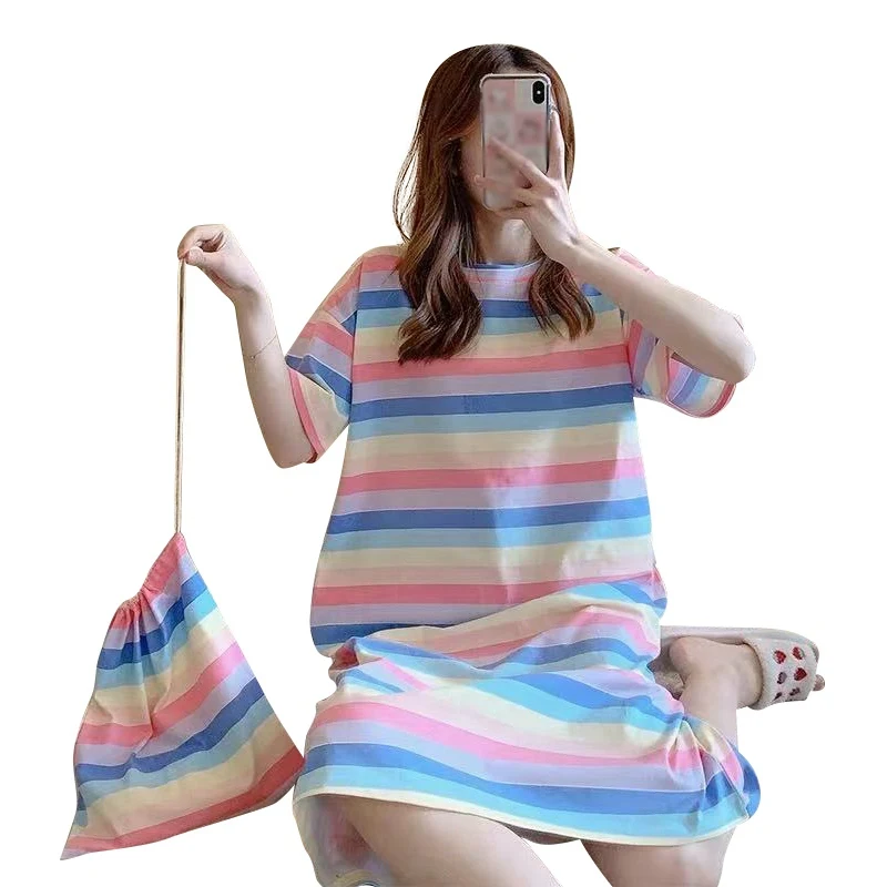 

Размера плюс для женщин ночные рубашки для девочек из хлопка с принтом в стиле ночная рубашка женское летнее длинное платье с коротким рука...