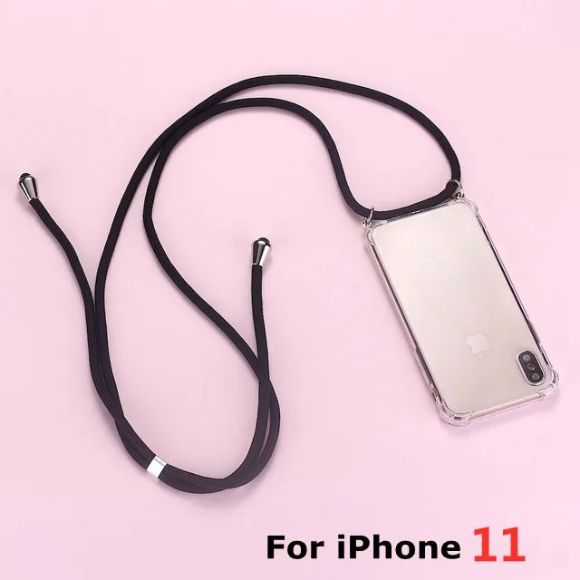 Ремень шнур цепи чехол для телефона для iPhone XS X 11 лента Цепочки и ожерелья шнурки Мобильный обложка чехол для того, чтобы повесить для iPhone Xs X S крышка - Цвет: For iPhone11(black)