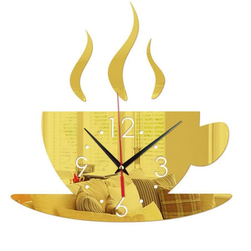 New Hot 3D Mirror Wall Clock DIY Coffee Shape Acrylic Mod ern Design Watch For Living Room Home Decoration/ | Дом и сад