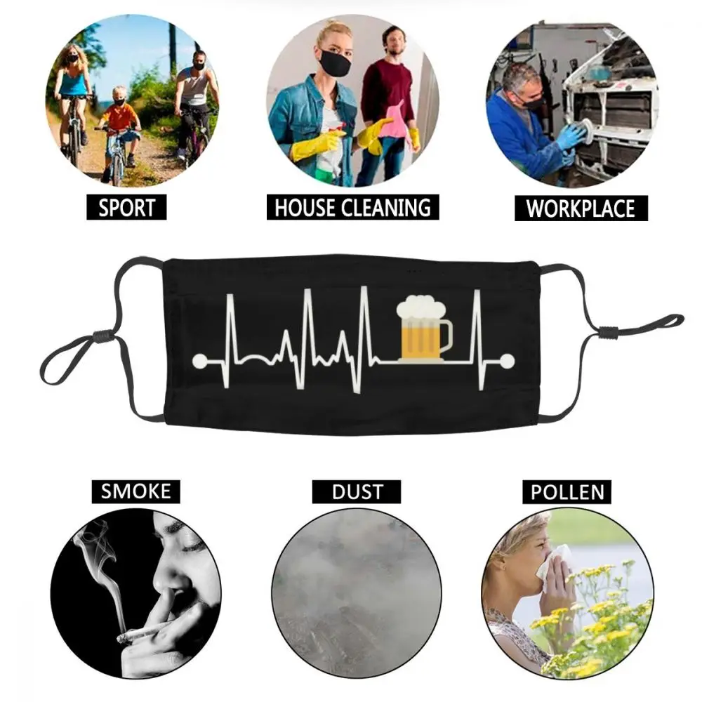 

Beer Heartbeat Non-Disposable Face Mask Unisex Fashion Anti Haze Dustproof Protection Cover Respirator Mouth Muffle