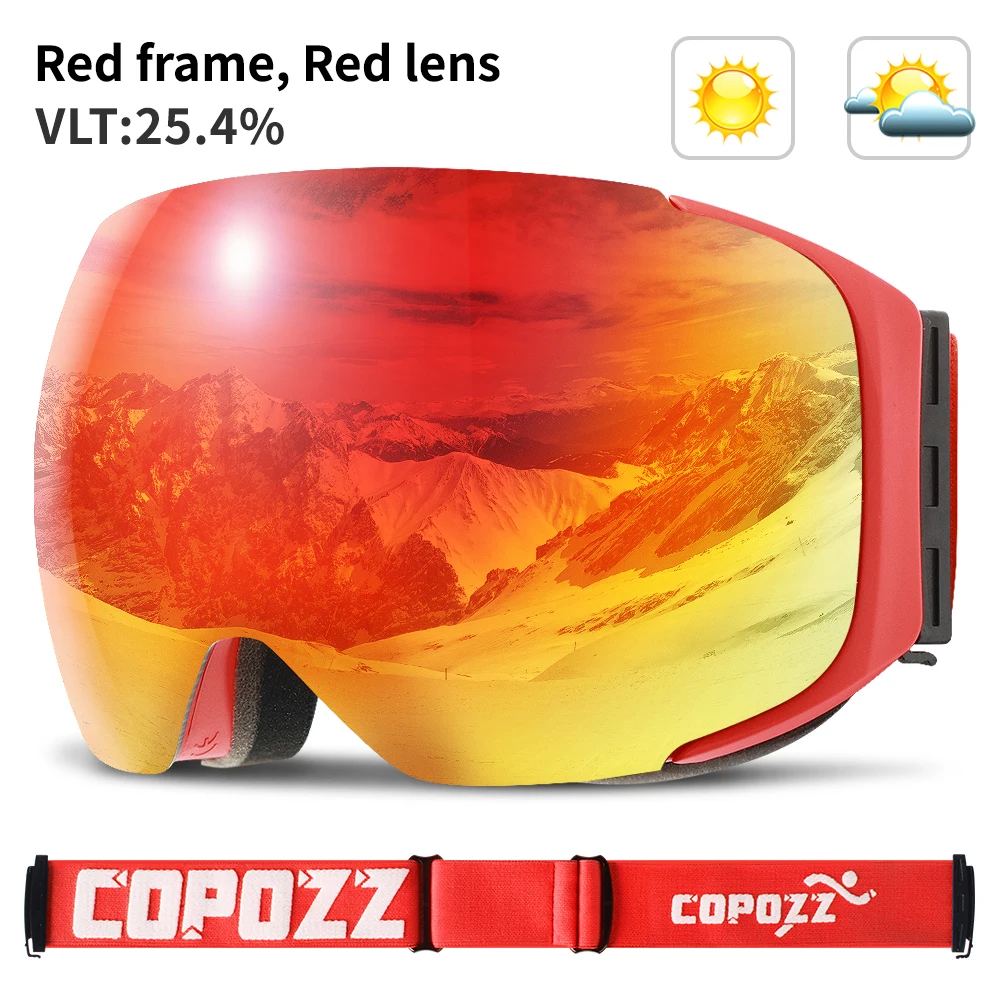 Frame Red COPOZZ брендовые лыжные очки сменные магнитные линзы UV400 Анти-туман Лыжная маска для катания на лыжах мужские и женские очки для сноуборда GOG-2181 - Цвет: Frame Red