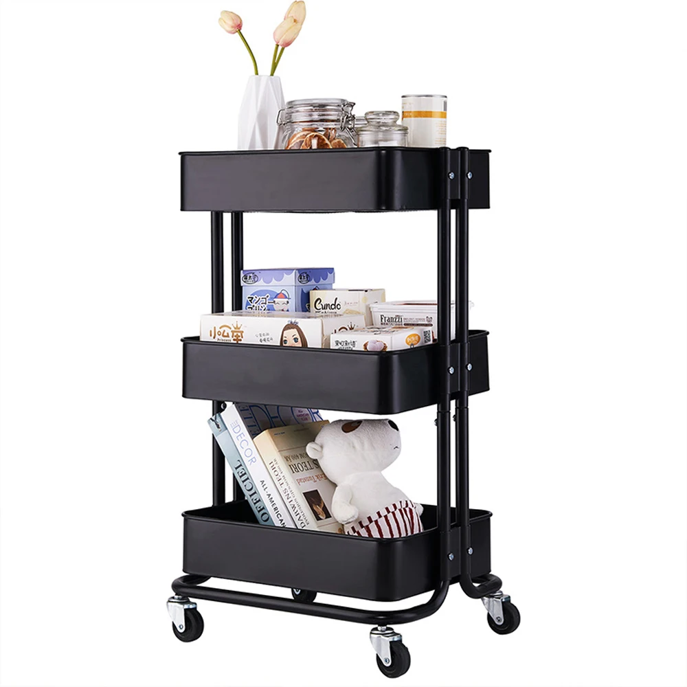 

3-Tier Home Storage Cart Mobile Shelving Unit Organizer Slide Out Storage Rolling Utility Cart Rack for Kitchen Bathroom