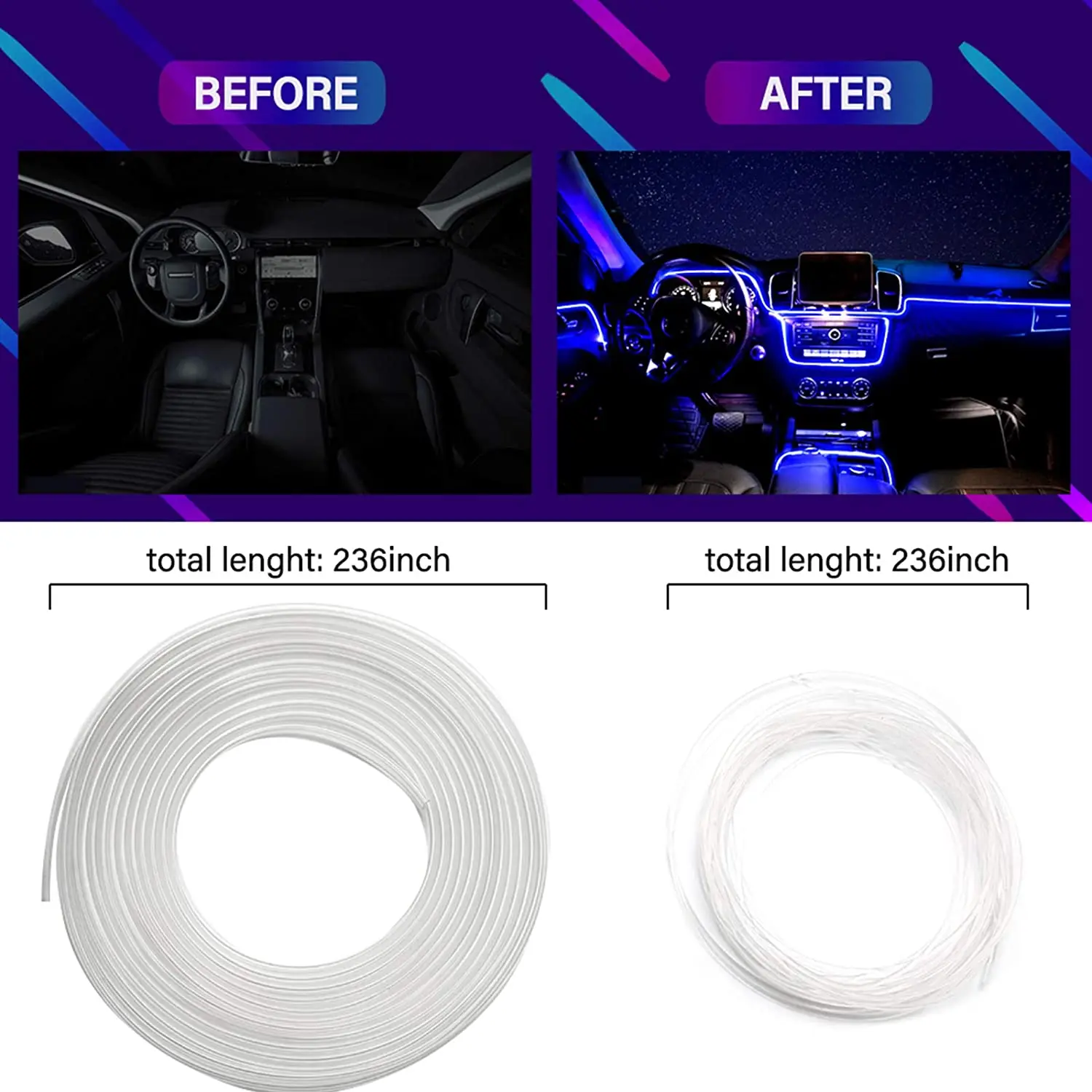 Car Interior Neon RGB Led Strip Lights 4/5/6 in 1 Bluetooth App Control Decorative Ambient Atmosphere Dashboard Lamp 12V | Автомобили и