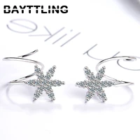 bayttling silver color 15 mm exquisite snowflake zircon earrings for woman charm wedding jewelry gift couple