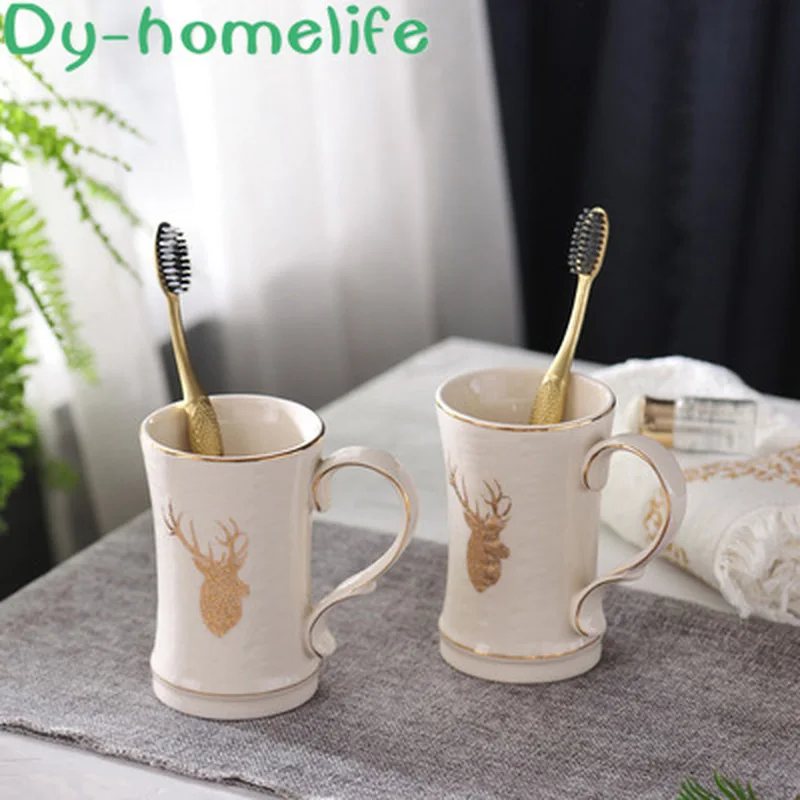 

Nordic Creative Golden Elk Ice Cracked Glaze Ceramic Bathroom Wash Set of 5 Star Hotel Rooms Supporting High-end Bathroom Sets