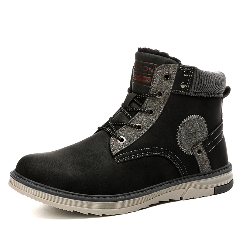 

2019 Winter Men Boots PU Outdoor Snow Ankle Boots Male Lace Up Anti-slip Booties British Sneakers Plus Size 45 Zapatos De Hombre