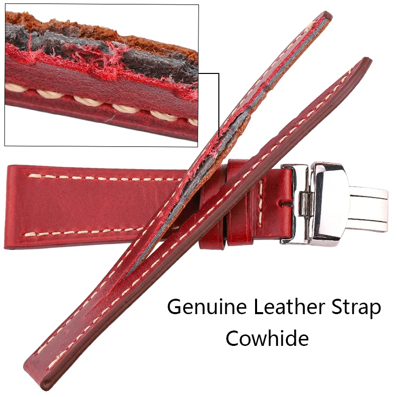 Genuine Leather Watchband 18 20 22 24mm Women Men Vintage Cowhide Watch Band Strap Belt Accessories Steelt Deployment Clasp