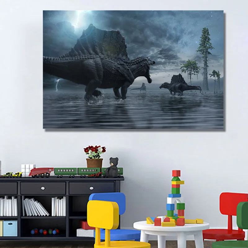 Живопись на холсте с динозавром животное мать и ребенок настенные