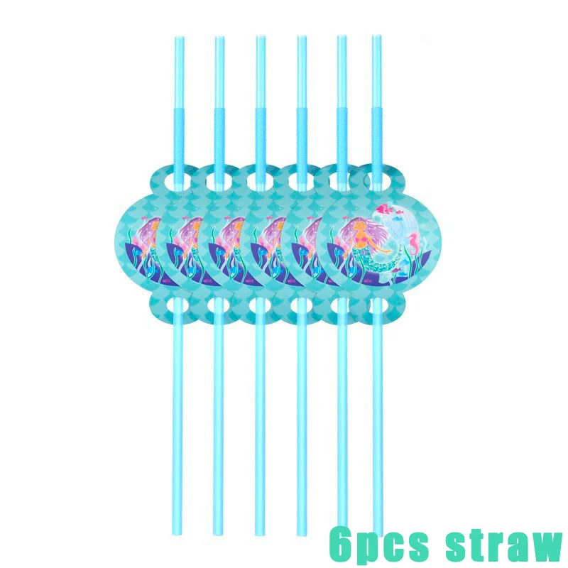 6pcs straws Русалка девичий тематический счастливый день рождения фото держатель рамка стенд реквизит океан море ребенок душ девочка праздник день рождения украшения Дети - Цвет: 6pcs straws