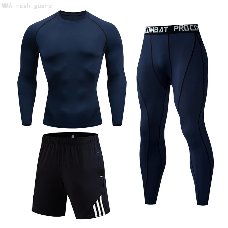 

Men's Sportswear Suit Running Top Tights Fitness Workout Clothes Men Compression Pants Pure Color Tracksuit MMA Sports Suit 4XL