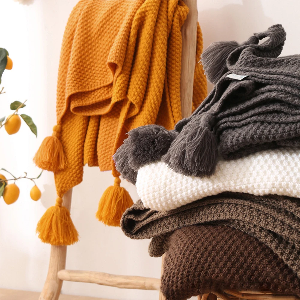 

Tassels Knitted Blanket Vintage Warm Soft Sofa Cover 170x130cm/100x100cm Baby Blanket Bedspread Elegant Home Decor 4 Colors D30
