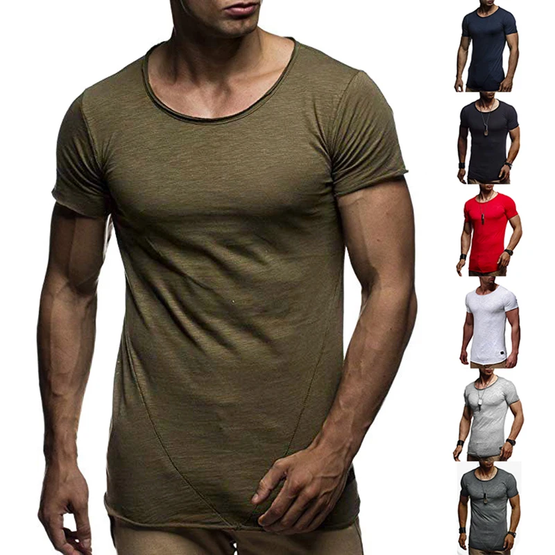 Мужская Повседневная футболка с коротким рукавом Однотонная круглым