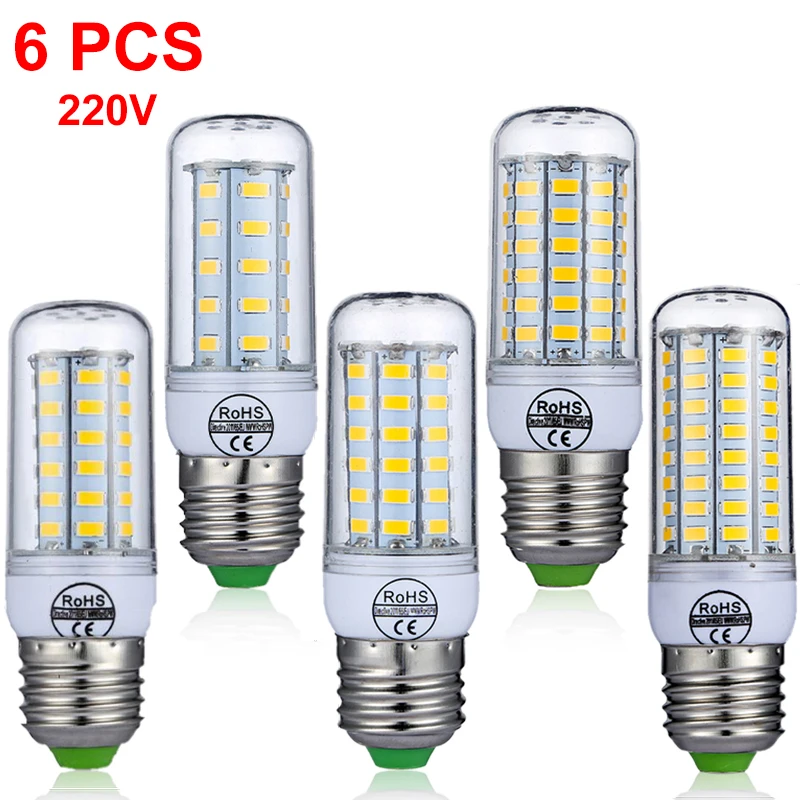 6PCS LED Bulb E27 E14 LED Light Bulbs 220V 24 36 48 56 69 72 LED Lamp 240V Light Bulb for Home Decoration Lamp