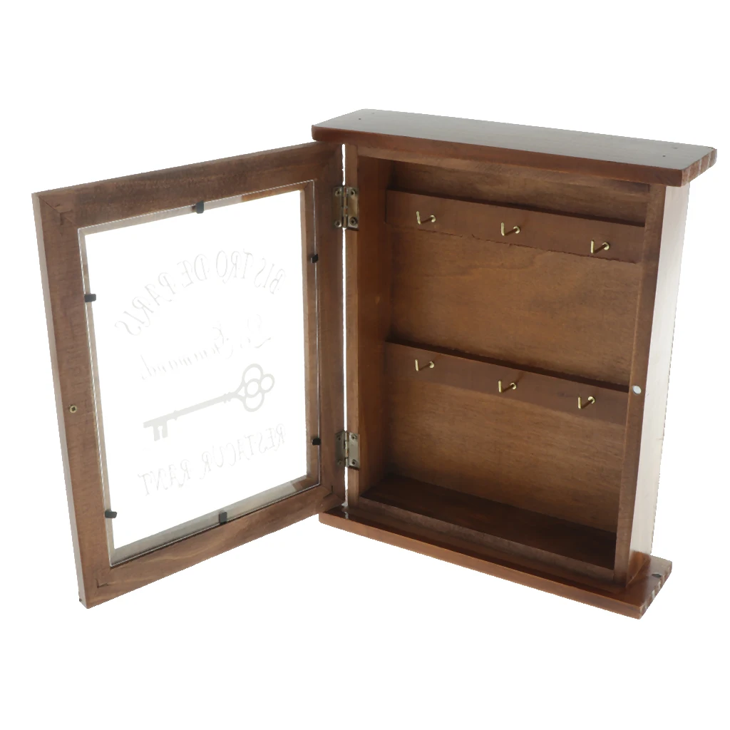 Pastoral Style Key Cabinet Wooden Holder Box Wall Mounted Decorative Rack with 6 Hooks for Home Office 21x6x25cm. | Дом и сад