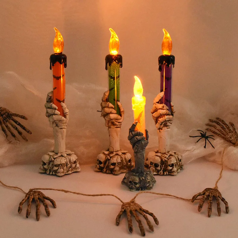 

Halloween Horror Skull Hand Candle LED Light Plastic Night Light Halloween Decoration Event Party Props Flameless Candle Lamp