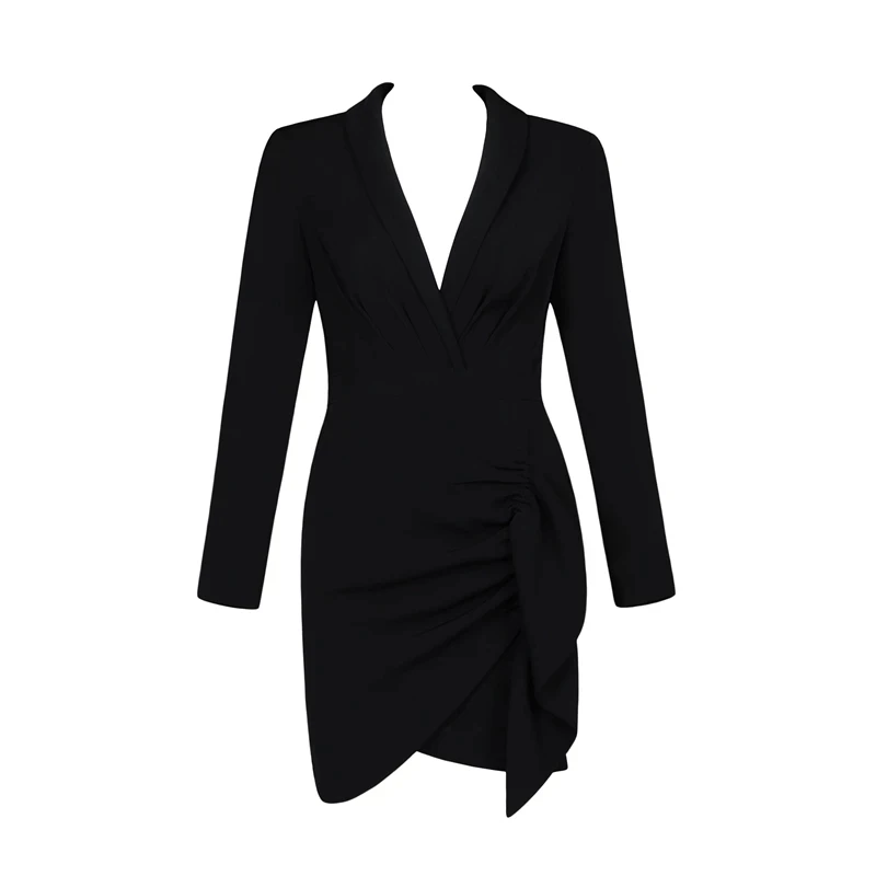 Женское атласное платье Max Spri черное официальное с длинными рукавами и v-образным