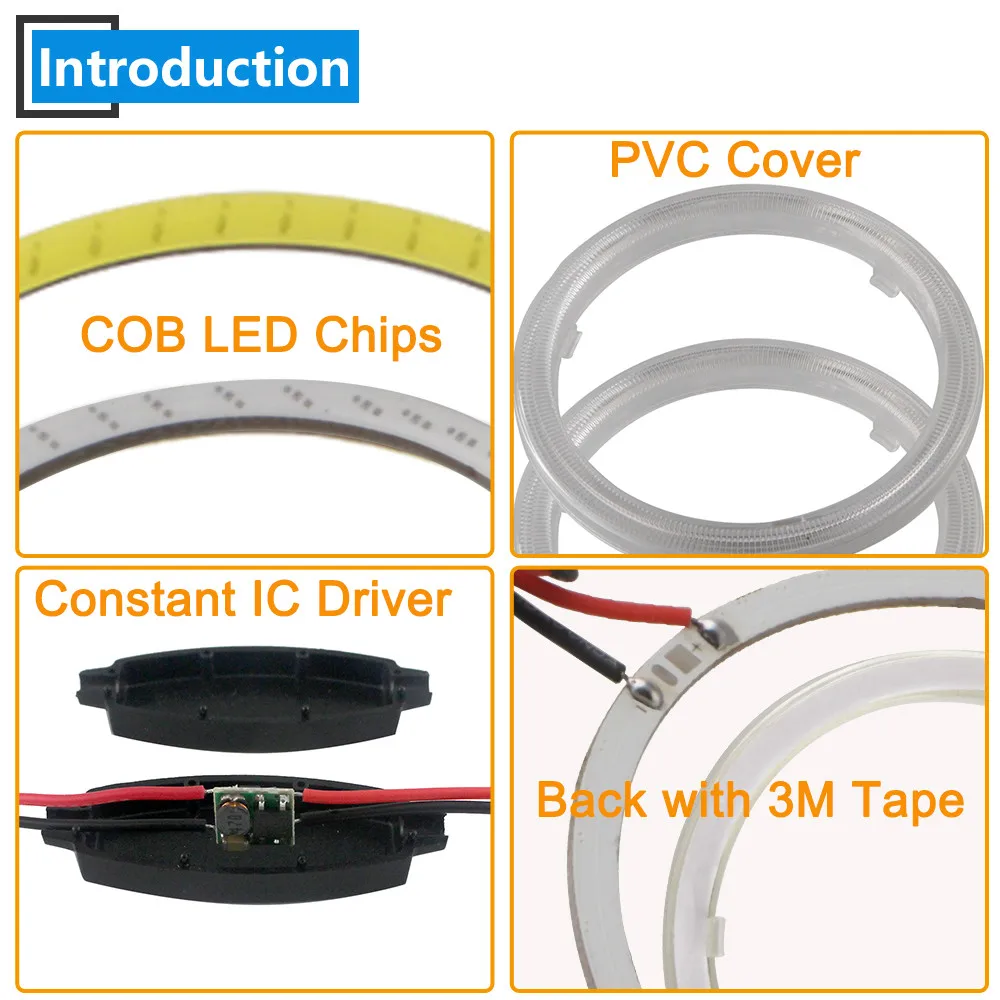 1 пара 80 мм 12 В COB 63 SMD Автомобильный светодиодный ангельские глазки Halo кольца