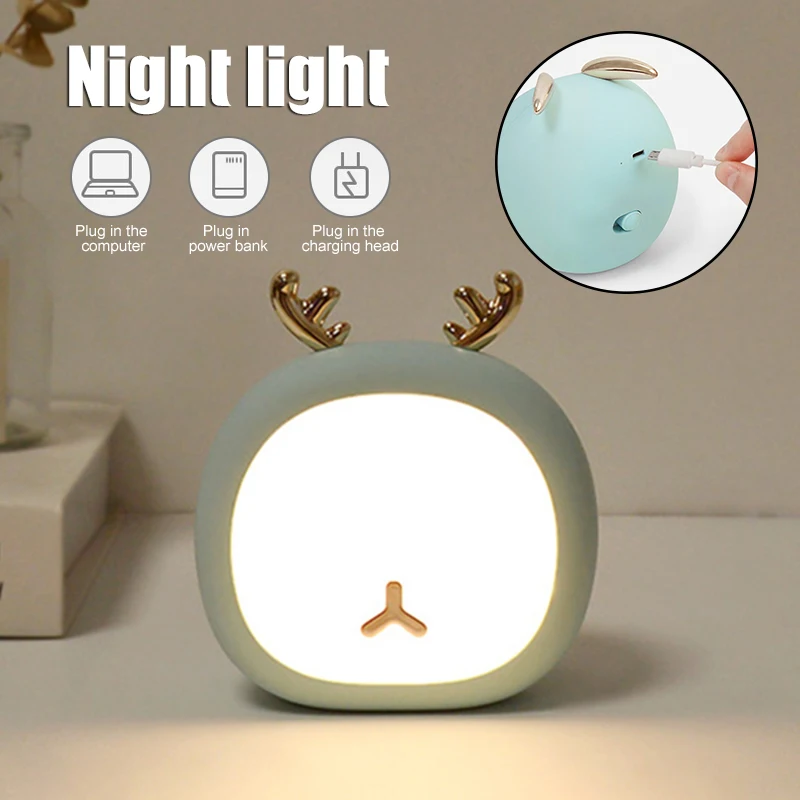 

Night Light Elk Cute Baby Night Lamp with Touching Sensor Rechargeable Color Changing for Children Bedroom _WK