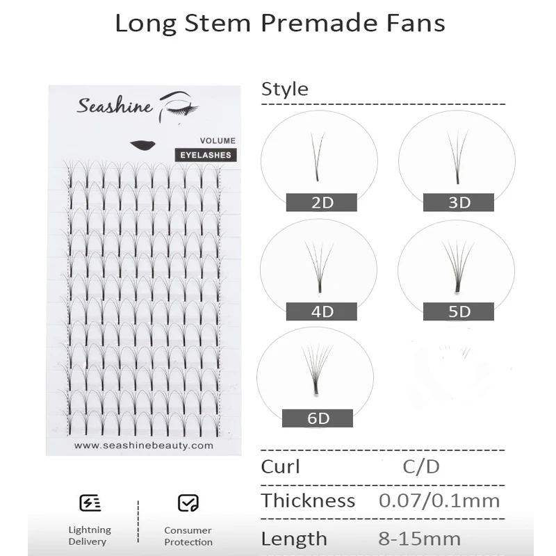 Seashine Lashes Extension Pre Made Fans 2D/3D/4D/5D/6D Russian Volume Makeup tools Eyelash Supplier | Красота и здоровье