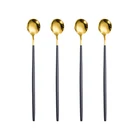Нержавеющаясталь набор столовых приборов 4 шт. ложка для льда черного и золотого цвета посуда набор льда обеденная ложка набор столовых приборов для столовых приборов