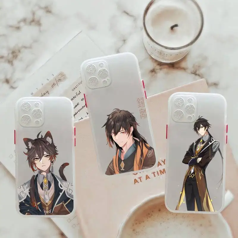 

Genshin impact zhongli Phone Case For iPhone 12 11 Mini Pro XR XS Max 7 8 Plus X Matte transparent White Cover