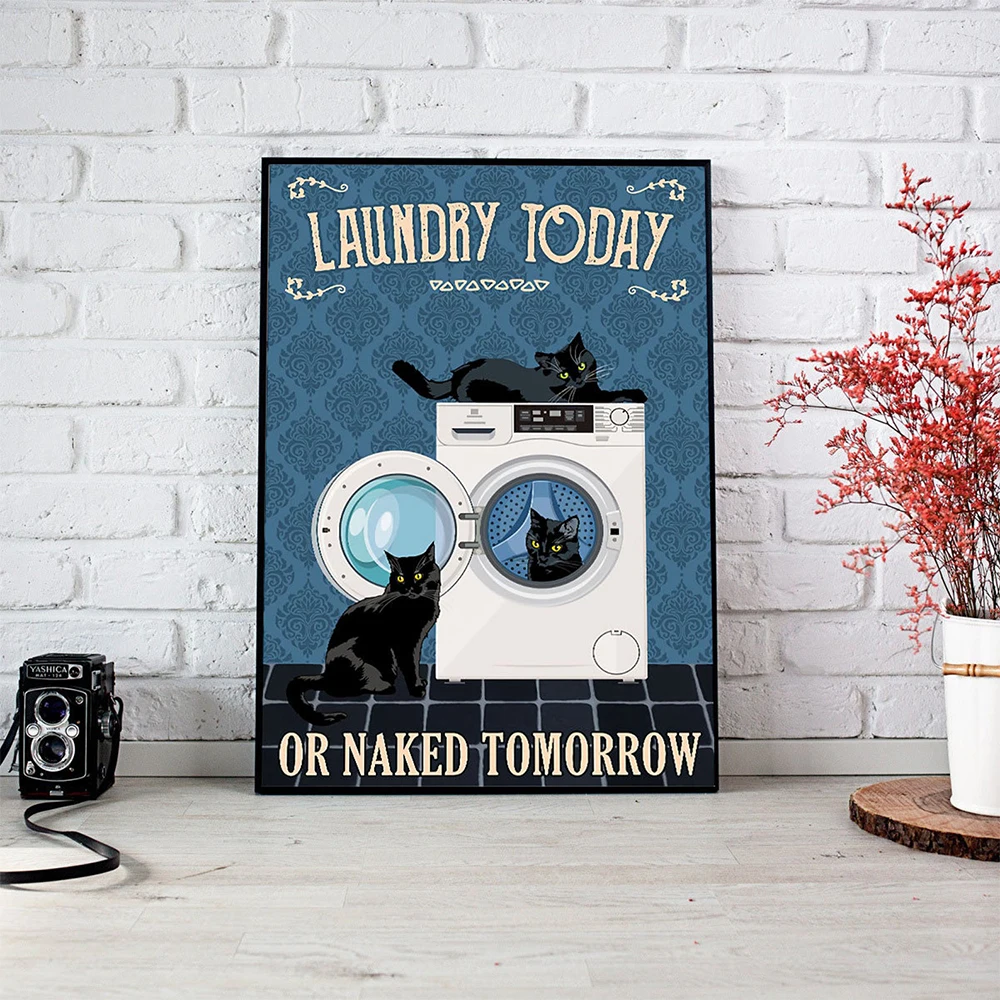 Плакат для стирки сегодня или завтра без одежды Настенный декор холст с черной