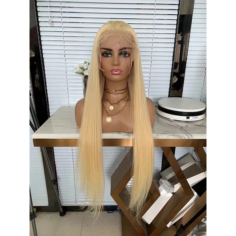 

26Inch 180%Density Blond Long Silky Straight Synthetic Lace Front Wig For Women With Baby Hair Daily Wear Glueless Fiber Wigs