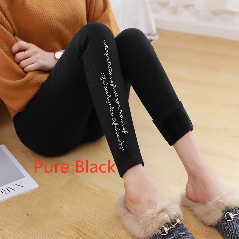 D823 pureblack thick Зимние джинсы с вышивкой для женщин, Стрейчевые обтягивающие теплые джинсовые штаны, плотные тонкие узкие брюки с высокой талией, женские осенние джинсовые брюки - Цвет: D823 pureblack thick