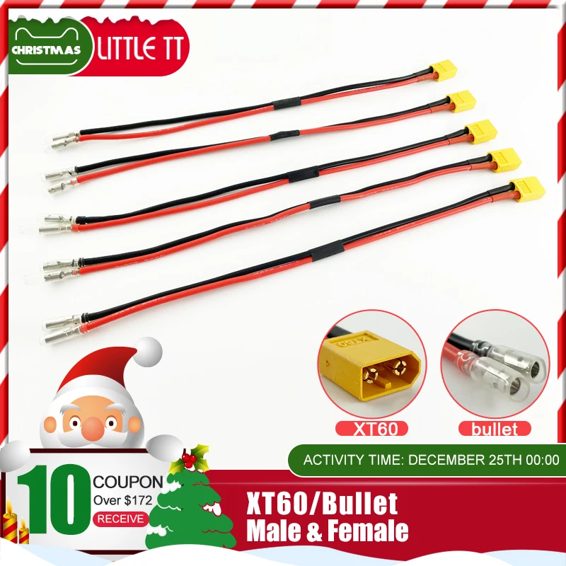 

XT60 Male to Bullet Female Adapter connector with 12AWG 14AWG Extension Wire Cable for RC Battery Motor High Quality