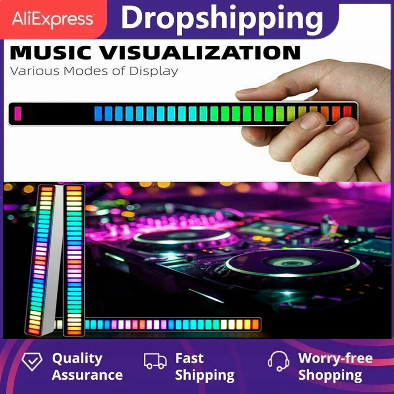

New 32 LED 18 Colors RGB Car Sound Control Light RGB Voice-Activated Music Rhythm Ambient Light Acrylic Car Home Decoration Lamp