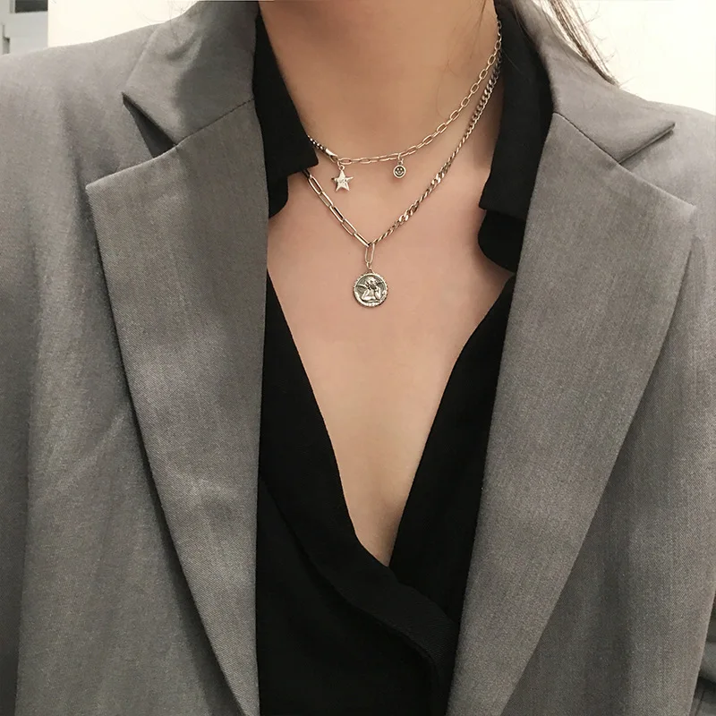 

Ожерелье из серебра S925 пробы для женщин, колье с монеткой ангела в стиле ретро, круглое Брендовое модное ожерелье, ювелирные изделия, оптовая продажа