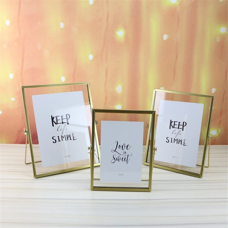 Золотая металлическая и Стеклянная фоторамка складная проволочная настольная