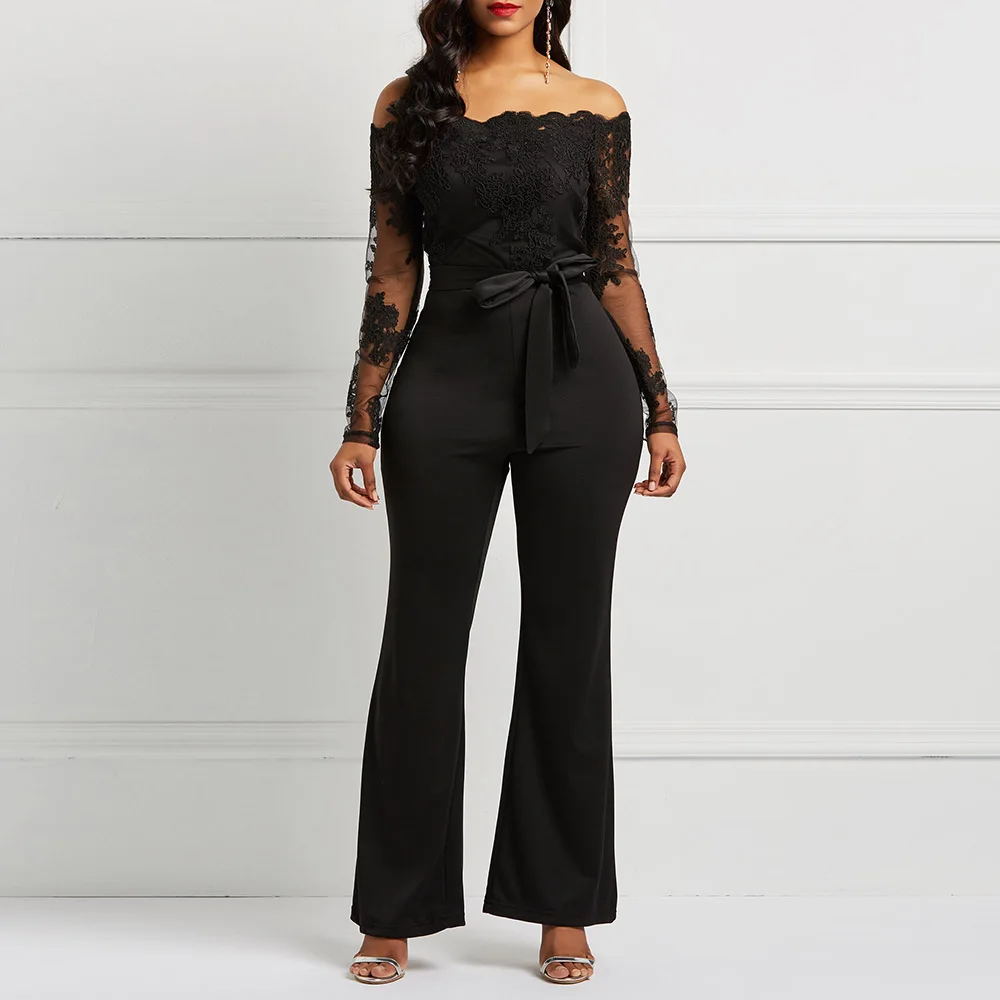 Женский сексуальный комбинезон с открытыми плечами широкие брюки цветочным