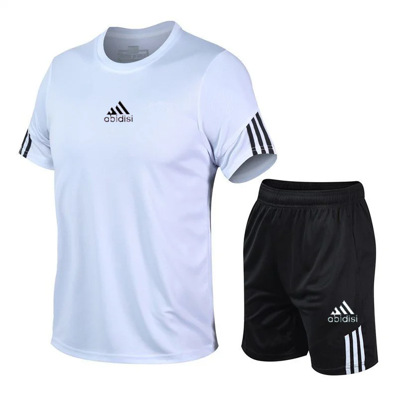 

Men's football jersey training sportswear summer T-shirt +shorts sports 2-piece track suit jogging fitness casual men's clothing