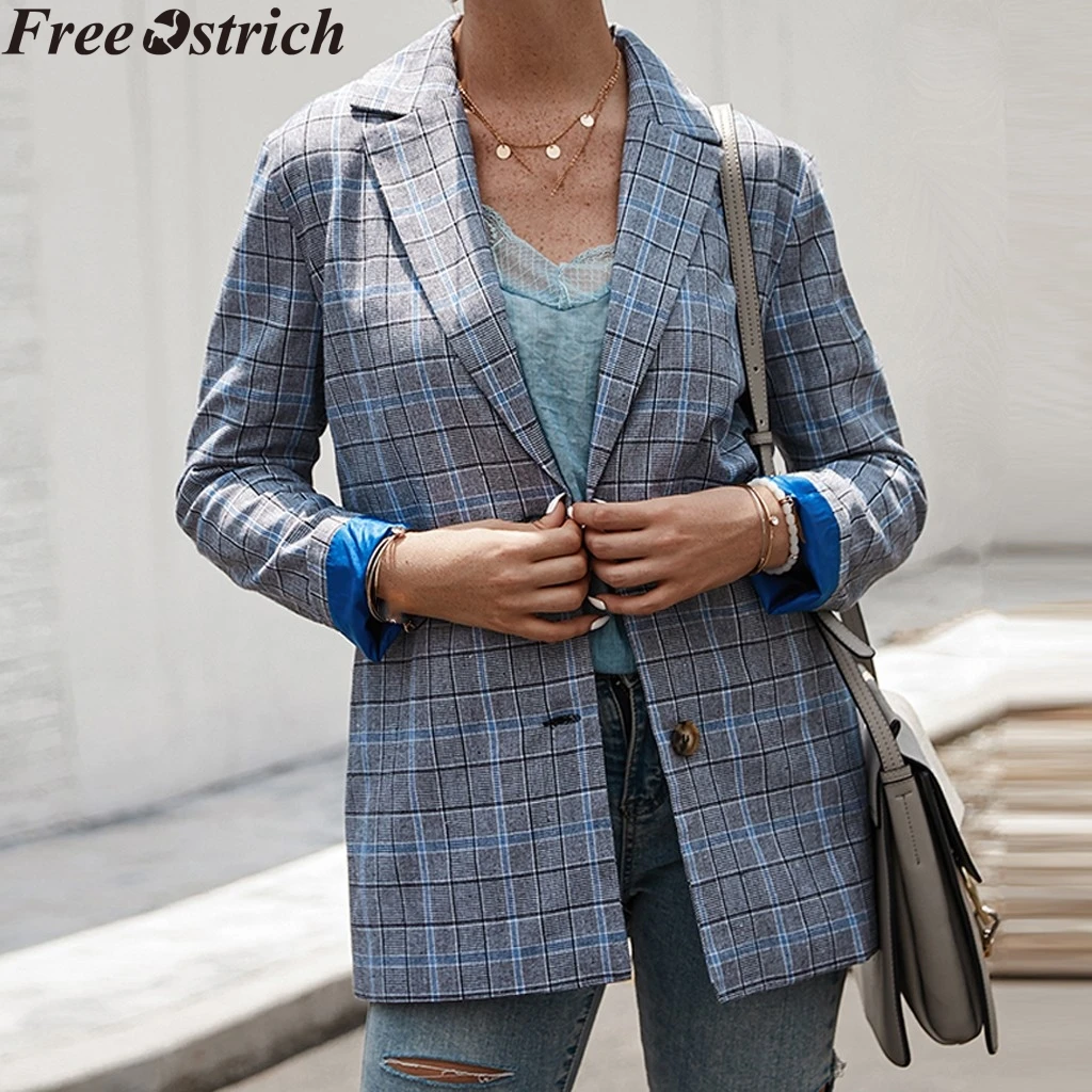 Женские костюмы куртки большого размера ретро клетчатая Свободная куртка с