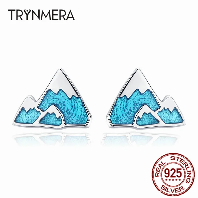 Женские маленькие серьги пусеты с эмалью Trynmera серебряные сережки гвоздики из