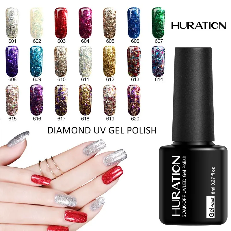 Huration супер цветной Алмазный Гель лак для ногтей Блестящий Жемчуг бриллианты