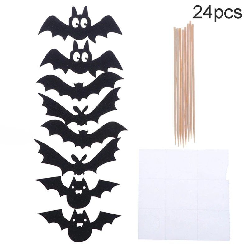 

24 Pcs Card Cupcake Halloween Bat Cake Toppers Cake Insert Decoration Supplies for Kids Party Haunted House Halloween Party