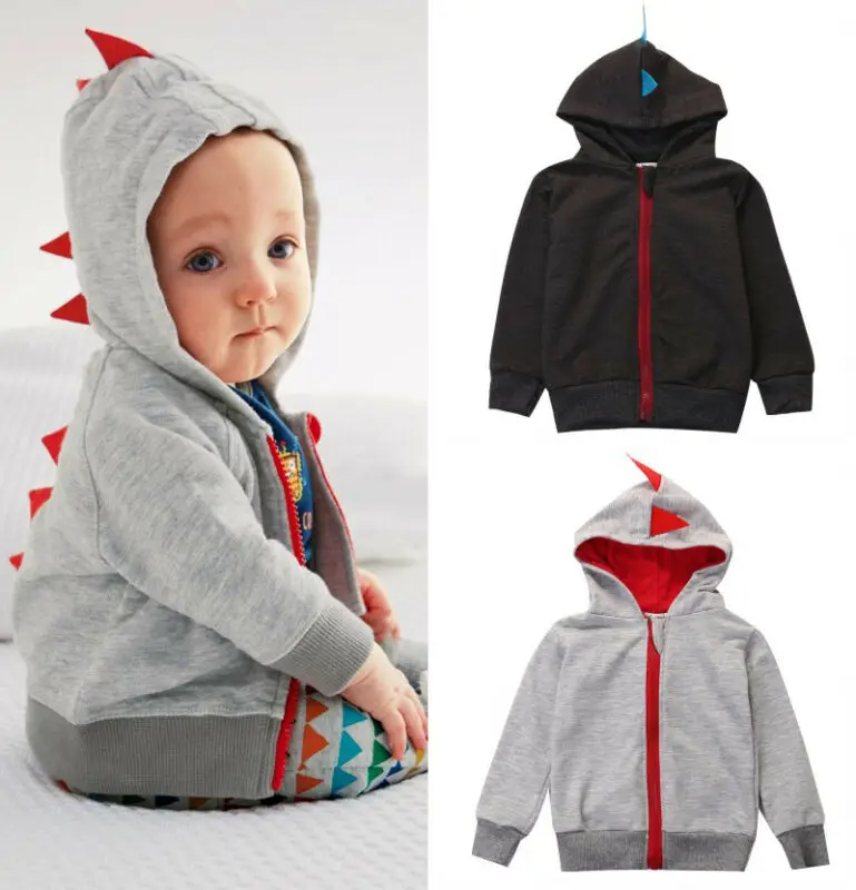 Pudcoco Baby Kid Boys Coat Infant Cartoon Dinosaur Hooded Zipper Tops Hoodie Jacket Casual Coat Outwear Sweatshirt 0-3Y
