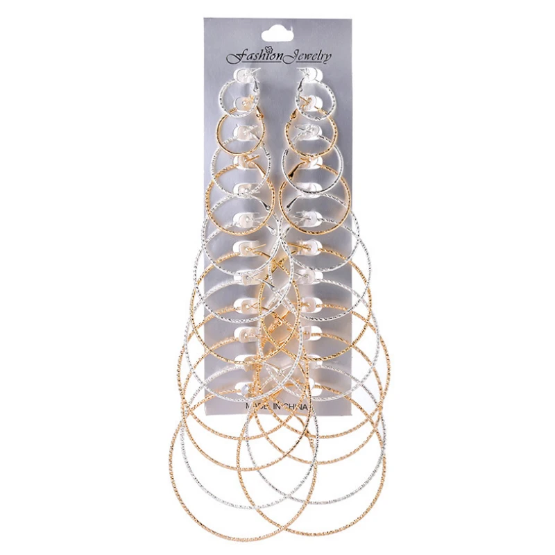 12 пар рок набор серег колец золотые и серебряные большие серьги кольца женские