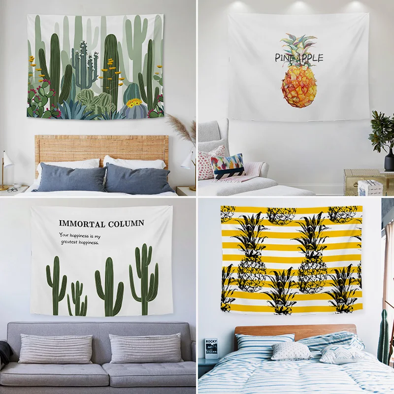 

Ins Wind Green Pineapple Background Cloth Hanging Cloth Bedroom Room Layout Decorative Wall Bedside Tapestry Wall Tapestry