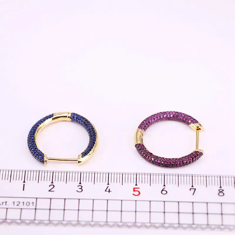 

3Pairs, 26MM, Trendy Colorful CZ Round Circle Hoop Earring for Women Bohemia Geometric Statement Hoop Earrings Charm Ear Jewelry