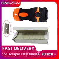 1pc putty triumph scraper 100pcs spare razor blades for car wrapping glue sticker remove squeegee diy floor ceramic cleaner k03