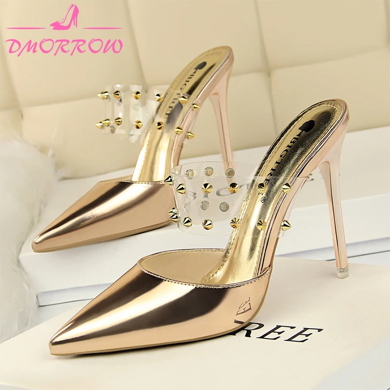 Женская обувь с заклепками базовые вечерние туфли на высоком каблуке-шпильке
